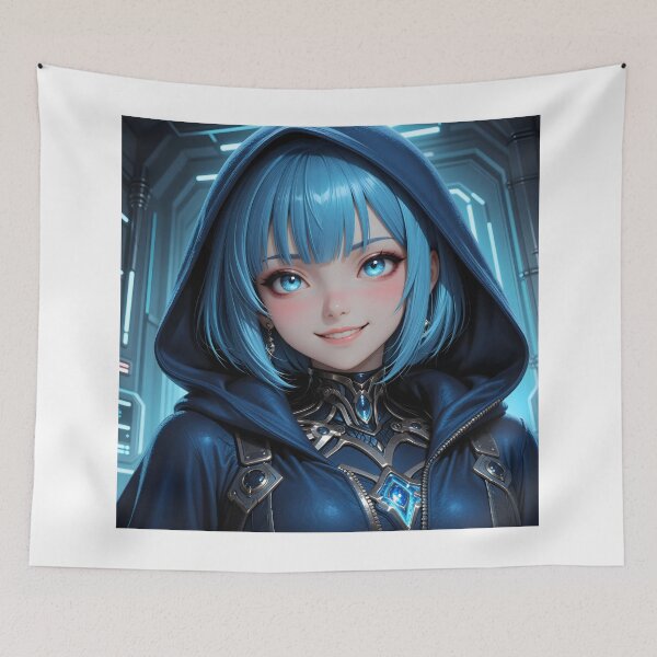 Item preview, Neon Blue Nexus – Futuristic Cyberpunk Anime Girl designed and sold by Killington.