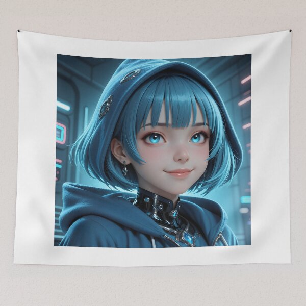 Item preview, Neon Circuit Dreamer – Blue Haired Cyberpunk Anime Girl designed and sold by Killington.