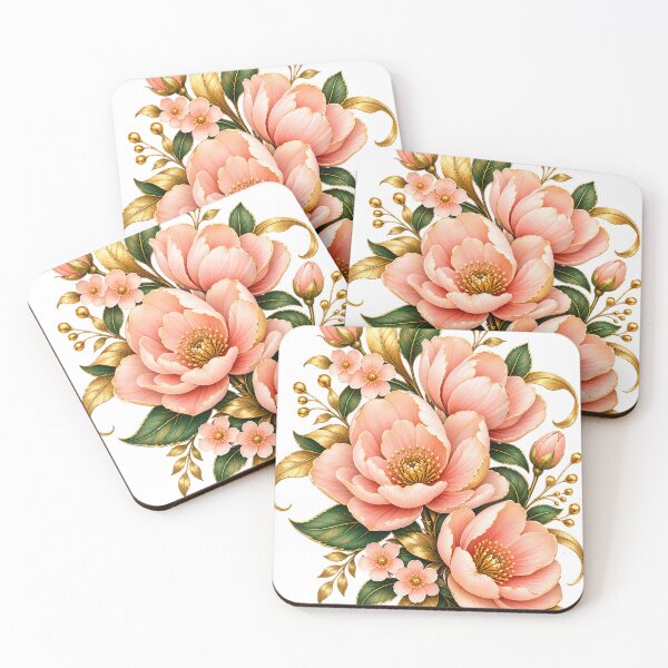 Item preview, Title: Luxury Peach Blush Floral Botanical Gold Flowers Elegant Vintage Floral Design designed and sold by CreativeNest Prints.