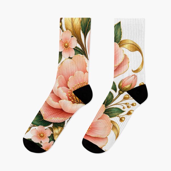 Item preview, Título: Lujoso diseño floral botánico con flores doradas en tonos melocotón y rosa pálido. designed and sold by CreativeNest Prints.