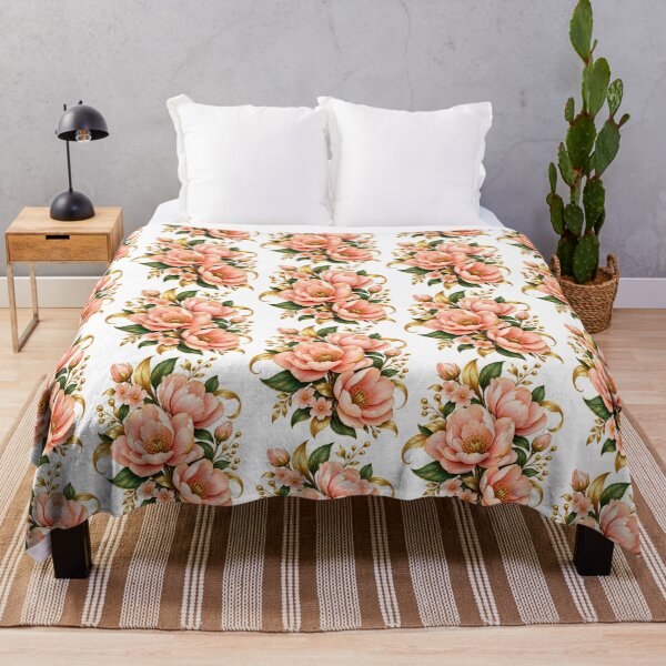 Item preview, Title: Luxury Peach Blush Floral Botanical Gold Flowers Elegant Vintage Floral Design designed and sold by CreativeNest Prints.