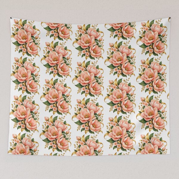 Item preview, Title: Luxury Peach Blush Floral Botanical Gold Flowers Elegant Vintage Floral Design designed and sold by CreativeNest Prints.