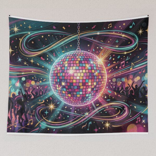Item preview, Colourful Disco Ball Nightclub - 70s Retro Party Scene Painting Art designed and sold by Silly Goose Party.