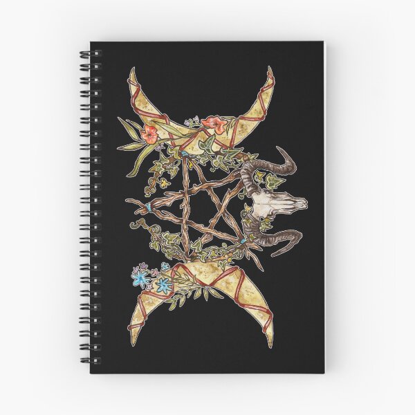 Item preview, Triple Moon Pentagram Ram Skull Pagan Botanical Watercolor Art designed and sold by esmavart.