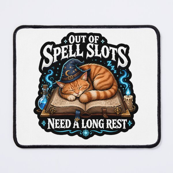 Item preview, Out Of Spell Slots Need A Long Rest Wizard Cat Tabletop RPG game designed and sold by CleverRaccoon.