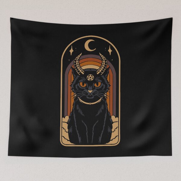 Item preview, Mystical Halloween Black Cat with Horns and Crescent Moon designed and sold by phsycartwork.