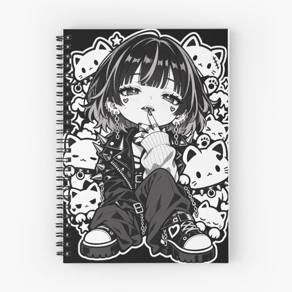 Item preview, Girl with Cats Piercings Casual Black and White designed and sold by SeoulVibeStudio.