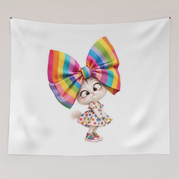 Item preview, Cat with Oversized Rainbow Bow Sticker designed and sold by Snurly.