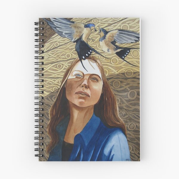 Item preview, Young woman observing two barn swallows. Watercolor on 45.5x61cm paper. designed and sold by crowleyronan123.