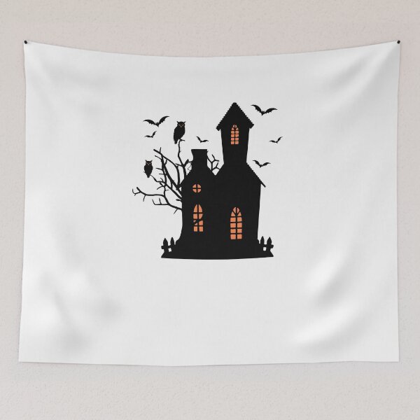 Item preview, Spooky Halloween Haunted House Silhouette with Owls and Bats designed and sold by PureCanvas Co.