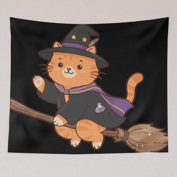 Item preview, Cute Cat Wizard Riding a Broomstick designed and sold by Brexmore3.