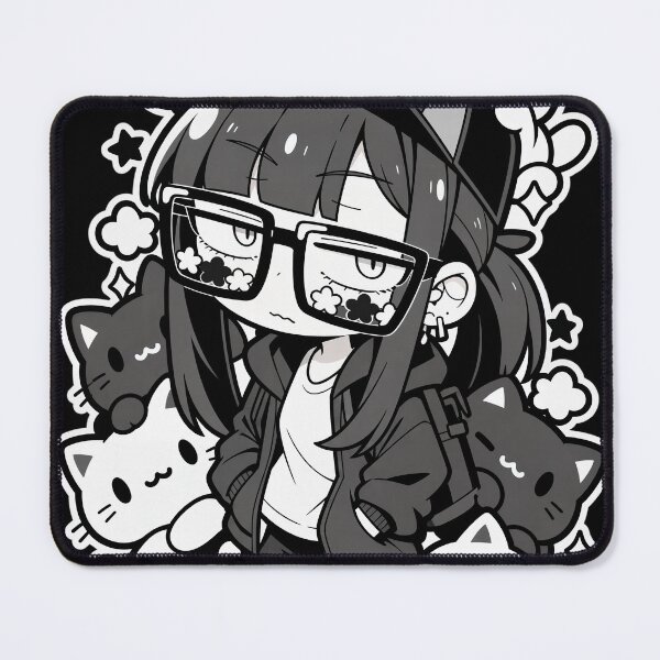 Item preview, Girl with Cats Graphic Illustration Black and White designed and sold by SeoulVibeStudio.