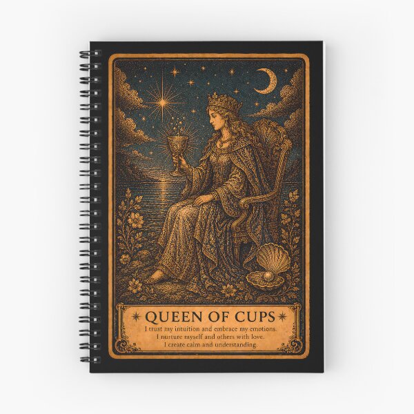 Item preview, Queen of Cups Tarot Card - Vintage Compassion & Emotional Wisdom Art designed and sold by ArcanaAbsolute.