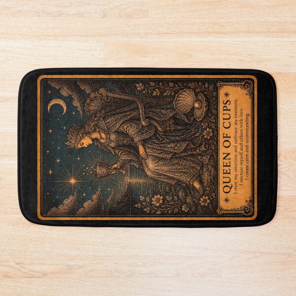 Item preview, Queen of Cups Tarot Card - Vintage Compassion & Emotional Wisdom Art designed and sold by ArcanaAbsolute.