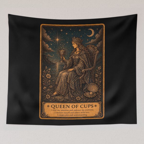 Item preview, Queen of Cups Tarot Card - Vintage Compassion & Emotional Wisdom Art designed and sold by ArcanaAbsolute.