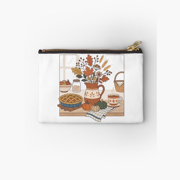 Item preview, Cozy Autumn Kitchen Table Still Life with Pumpkin Pie designed and sold by Mellow Doodle Co..