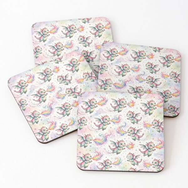 Item preview, Cute Pastel Rainbow Dragons Seamless Pattern | Watercolor Baby Dragon Design designed and sold by dalilashops.