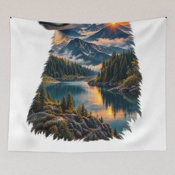 Item preview, Majestic Dog Wilderness Double Exposure Nature Design designed and sold by CreativeNest Prints.