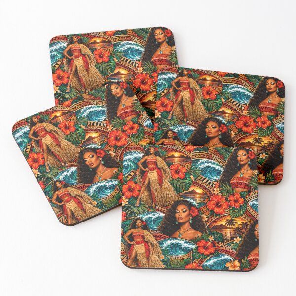 Item preview, Tropical Island Goddess and Hibiscus Mixed Media Art designed and sold by THE SPLATTERED HAUS BY SAGE BANKS.