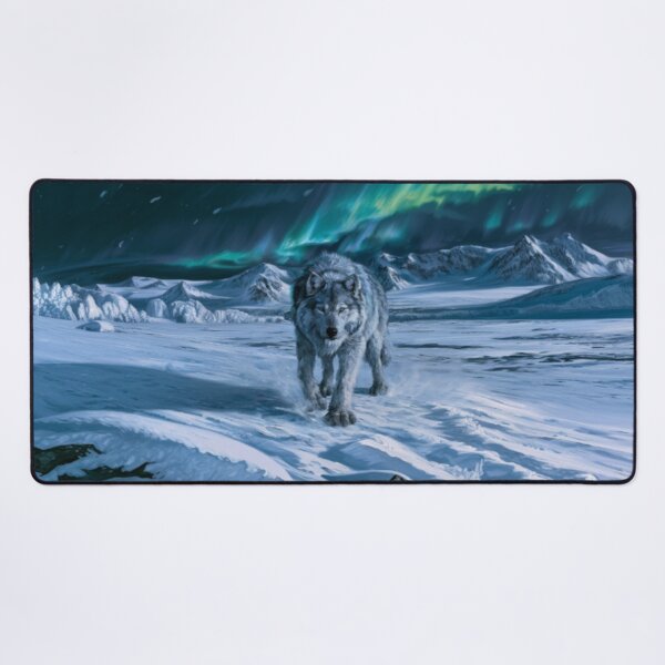 Item preview, A gigantic Amarok of Inuit mythology standing upon a vast snow-covered Arctic landscape beneath the northern lights, Fantasy & Mythological Creatures designed and sold by CDC40.