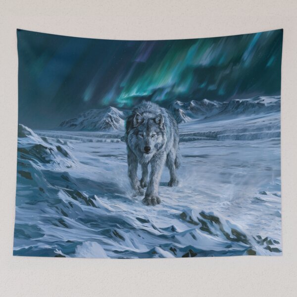Item preview, A gigantic Amarok of Inuit mythology standing upon a vast snow-covered Arctic landscape beneath the northern lights, Fantasy & Mythological Creatures designed and sold by CDC40.