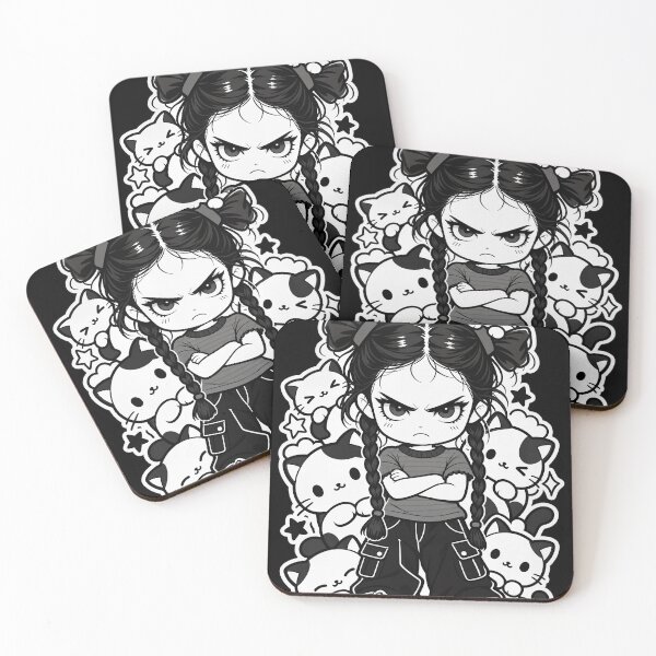 Item preview, Stern Girl with Bows Surrounded by Kittens designed and sold by SeoulVibeStudio.