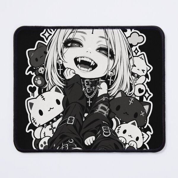 Item preview, Smiling Girl with Cats Gothic Punk Style designed and sold by SeoulVibeStudio.