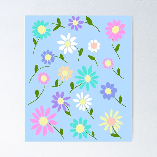 Item preview, Colorful Flowers on Blue Background designed and sold by Elaine M Hayward .