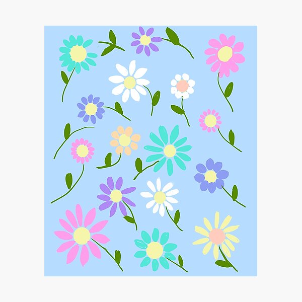 Item preview, Colorful Flowers on Blue Background designed and sold by Elaine M Hayward .
