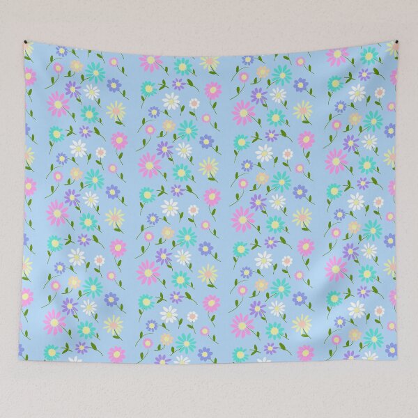 Item preview, Colorful Flowers on Blue Background designed and sold by Elaine M Hayward .