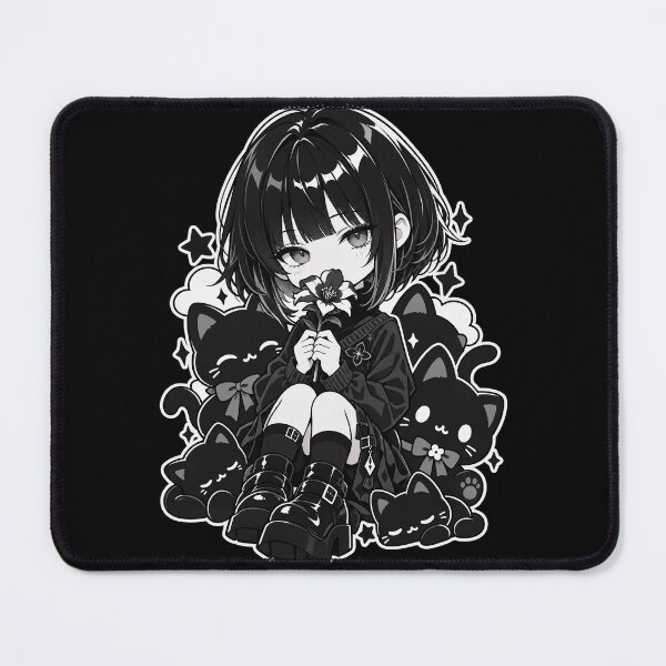 Item preview, Young Girl Surrounded by Black Cats and Flowers designed and sold by SeoulVibeStudio.