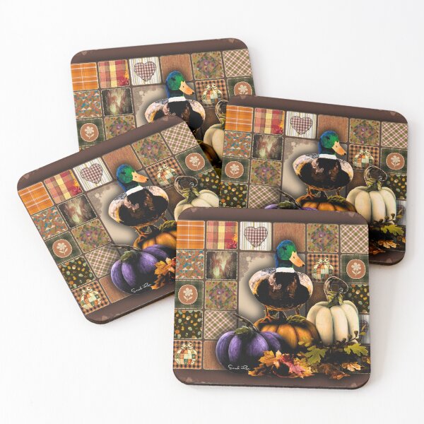 Item preview, Autumn Patchwork Mallard & Pumpkins – Cozy Fall Quilt Art designed and sold by ArtistsAtticWI.