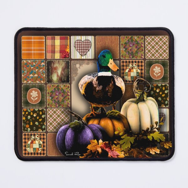 Item preview, Autumn Patchwork Mallard & Pumpkins – Cozy Fall Quilt Art designed and sold by ArtistsAtticWI.