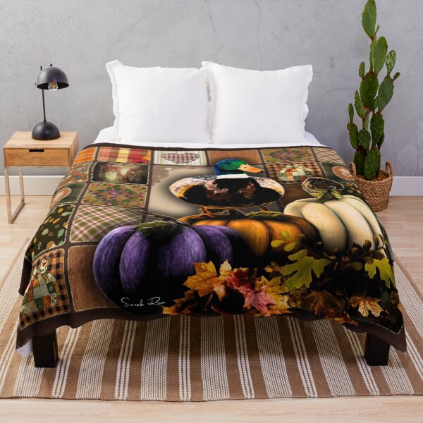 Item preview, Autumn Patchwork Mallard & Pumpkins – Cozy Fall Quilt Art designed and sold by ArtistsAtticWI.