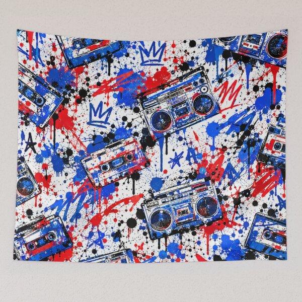 Item preview, Retro Boombox and Cassette Splatter Mixed Media Art designed and sold by THE SPLATTERED HAUS BY SAGE BANKS.