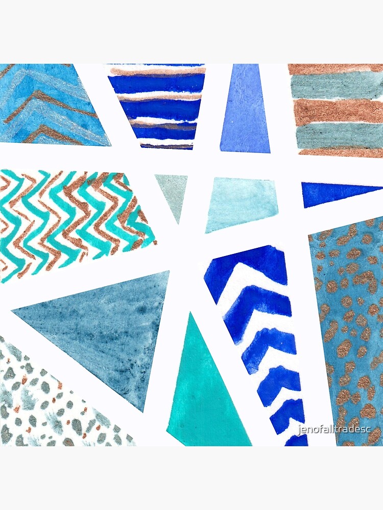 Unique Blue and Gold Tape Resist Watercolor by jenofalltradesc