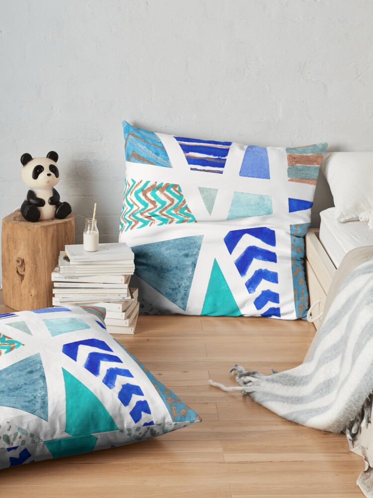 Alternate view of Unique Blue and Gold Tape Resist Watercolor Floor Pillow