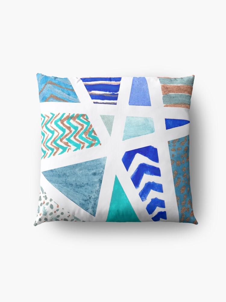 Alternate view of Unique Blue and Gold Tape Resist Watercolor Floor Pillow