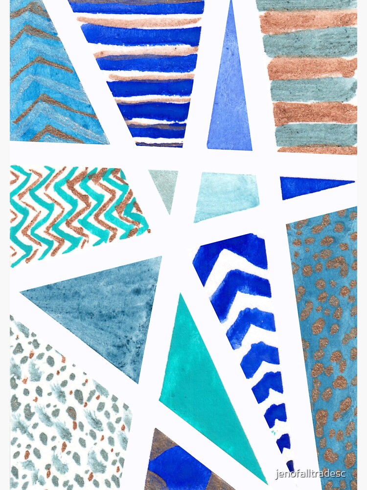 Unique Blue and Gold Tape Resist Watercolor by jenofalltradesc