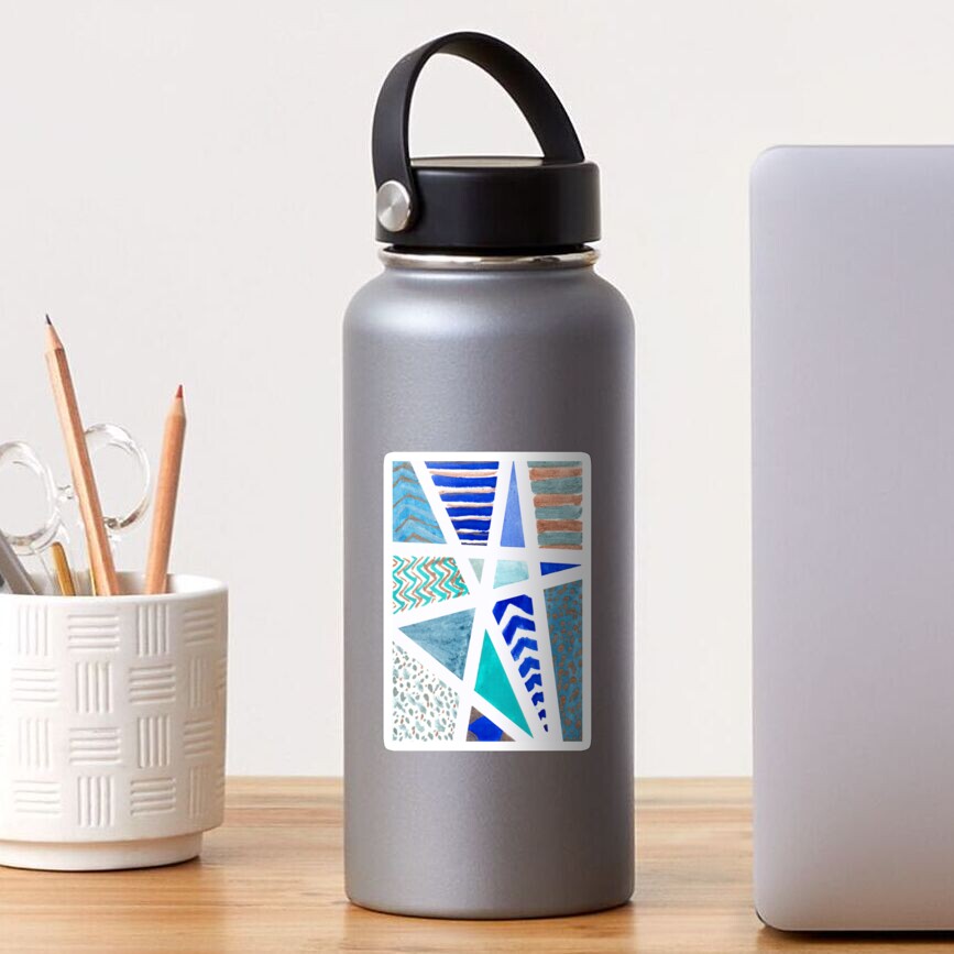 Unique Blue and Gold Tape Resist Watercolor Sticker