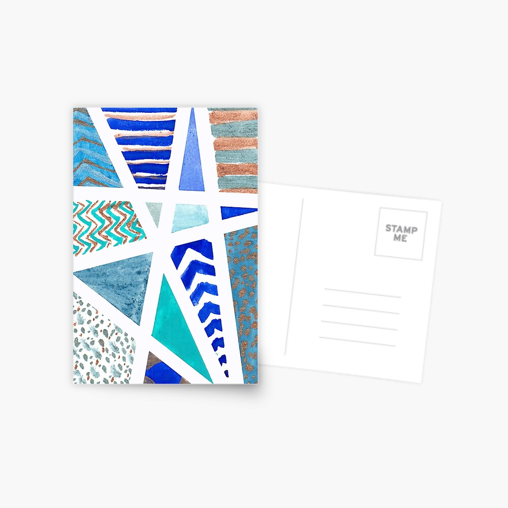 Unique Blue and Gold Tape Resist Watercolor | Art Board Print