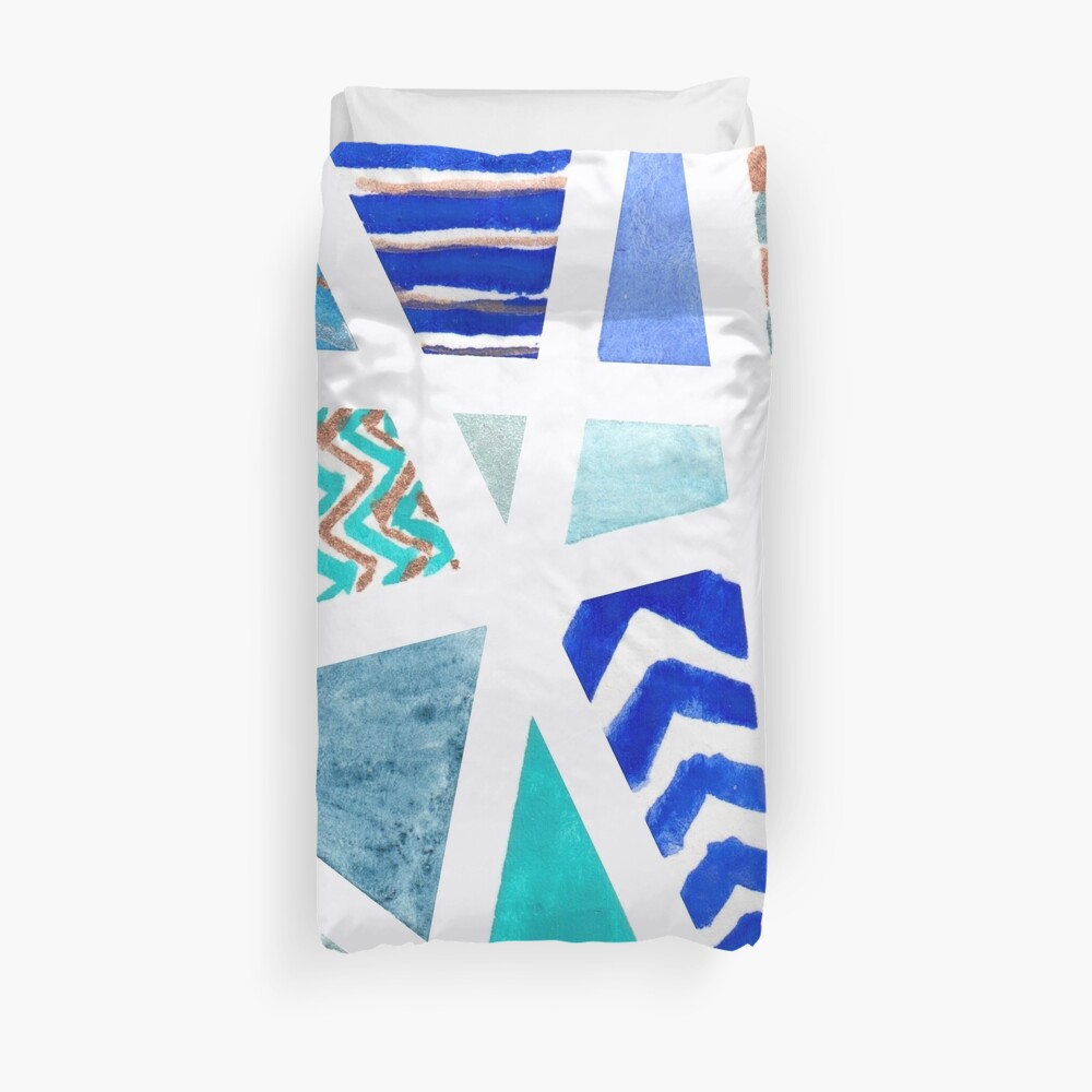 Unique Blue and Gold Tape Resist Watercolor Duvet Cover