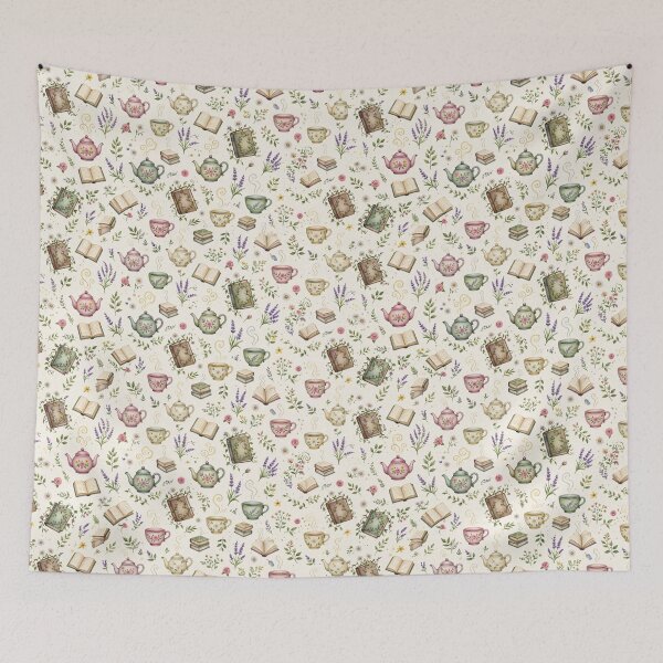 Item preview, Cottagecore Tea & Books Seamless Pattern | Vintage Watercolor Floral Design designed and sold by dalilashops.