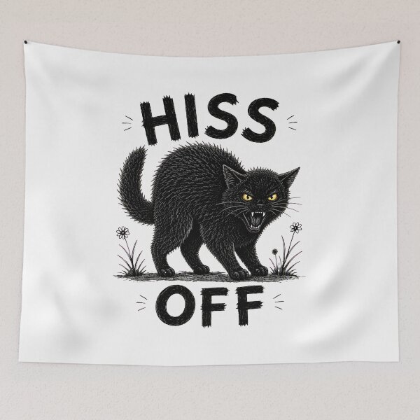Item preview, HISS OFF Black Cat Mean Angry Feline Illustration designed and sold by OlyvieArt.