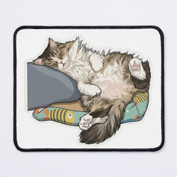 Item preview, Sleeping Fluffy Cat on Fish Bed | Cute Lazy Cat Illustration designed and sold by PetalsPaws.