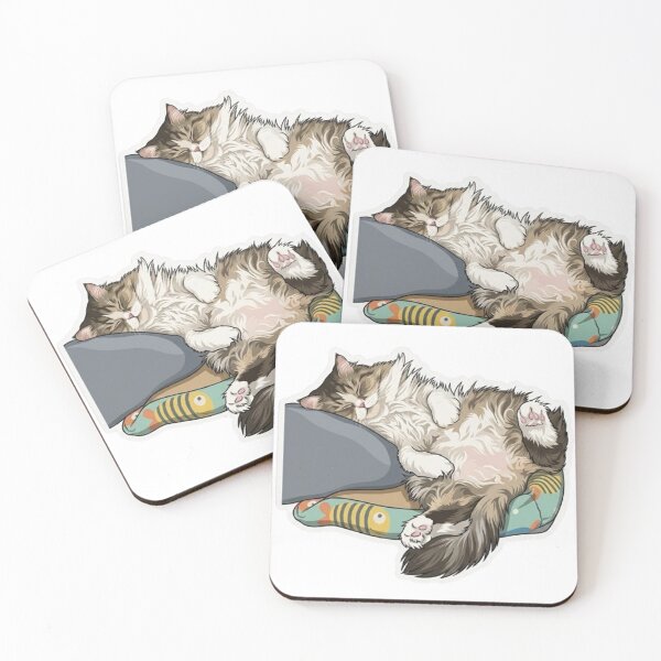 Item preview, Sleeping Fluffy Cat on Fish Bed | Cute Lazy Cat Illustration designed and sold by PetalsPaws.