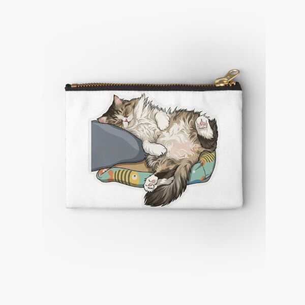 Item preview, Sleeping Fluffy Cat on Fish Bed | Cute Lazy Cat Illustration designed and sold by PetalsPaws.