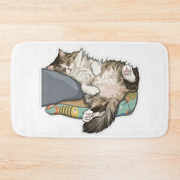 Item preview, Sleeping Fluffy Cat on Fish Bed | Cute Lazy Cat Illustration designed and sold by PetalsPaws.