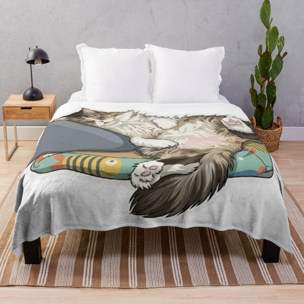 Item preview, Sleeping Fluffy Cat on Fish Bed | Cute Lazy Cat Illustration designed and sold by PetalsPaws.