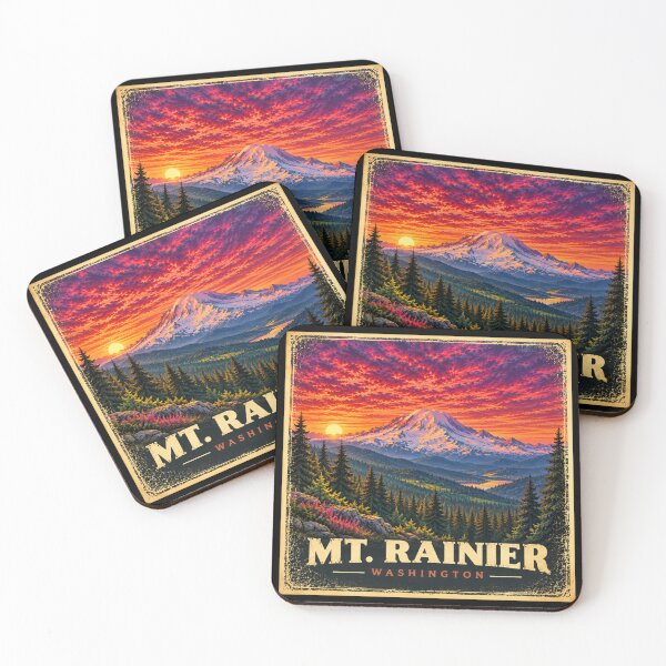 Item preview, Mt. Rainier Sunset Vintage Travel Poster designed and sold by Swanny's Custom T-shirt and Gift Designs.